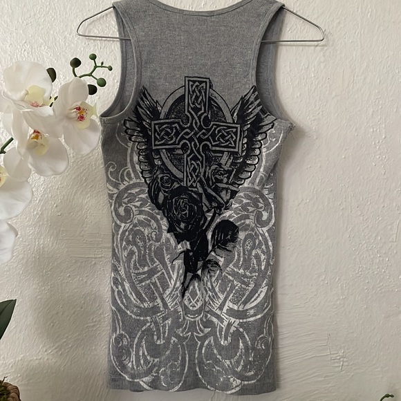 Love to Love Tank Top Rose Design/Front + Cross Design/Back Rhinestones Sz Sm - Picture 3 of 4